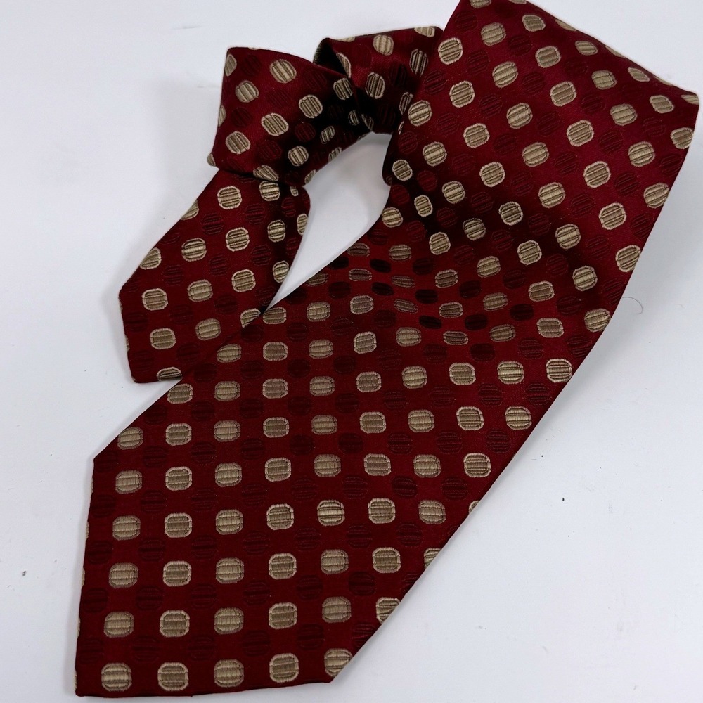Jones New York Silk Polka Dot Necktie Burgundy Gold Men Formal Business